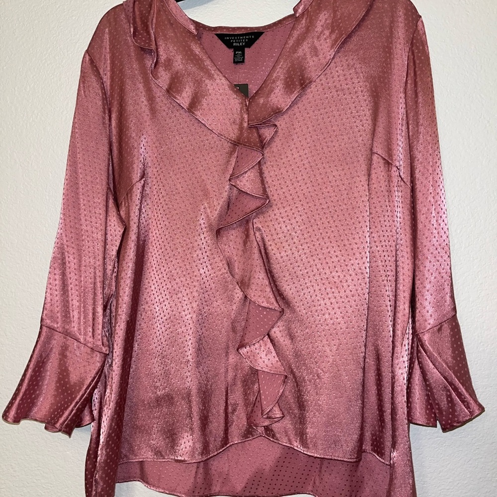 Investments Dusty Rose Ruffle Satin Blouse - Women’s Top